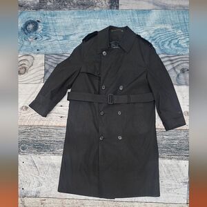 Vintage Botany 500 Black Fleece Lined Double-Breasted Trench Coat Size 38 Short